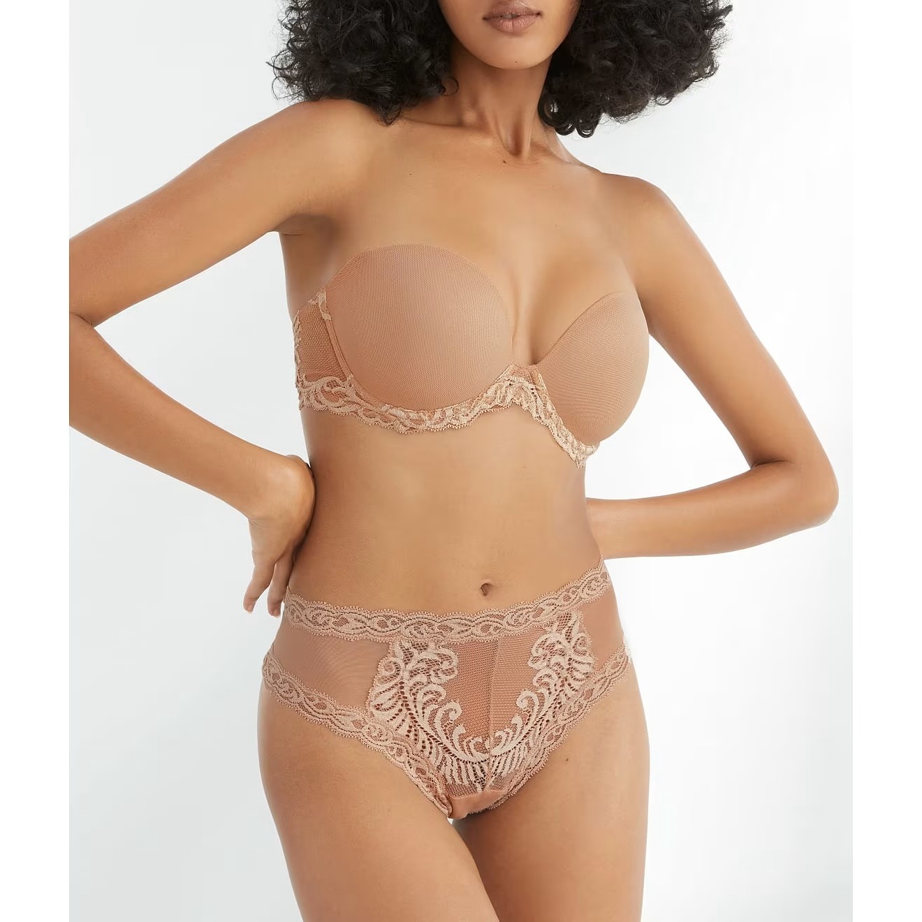 Natori New Women's 32ddd Feathers Lace Strapless Plunge Bra In Cafe